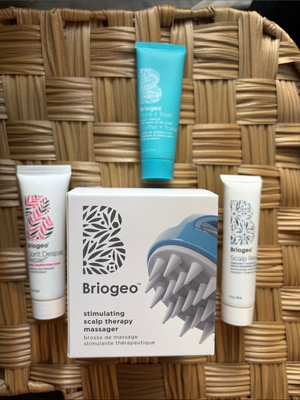 Briogeo hair care bundle with turquoise scalp massager